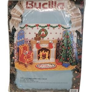 Bucilla Cozy Christmas Scene Table Decor 61151 Vintage Needlepoint